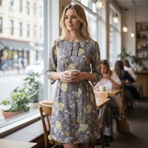 Burton of London Gray Floral Shirtdress with Tie Belt Size Small